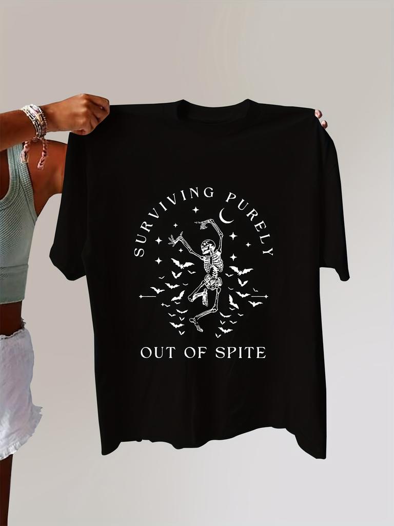 Surviving Purely Out of Spite Skeleton Women's Tee - Casual Brown Graphic Top