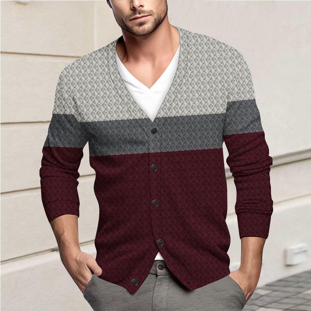 Мужская повседневная однобортная модная куртка-кардиган с длинными рукавами на пуговицах