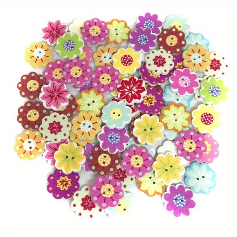 100 шт. окрашенных деревянных пуговиц в форме цветка, разноцветные смешанные пуговицы, деревянные поделки, пряжки для одежды, характерные деревянные изделия
