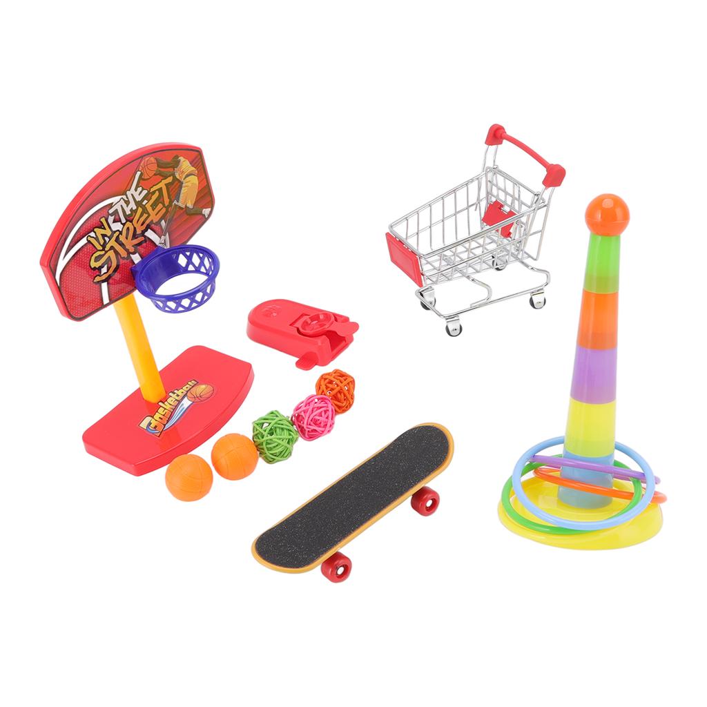 4pcs Bird Training Toys Interactive Fun Basketball Skateboard Trolley Parrot Toys for Budgie