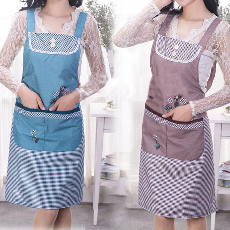 1PC Double Pocket Oilproof Kitchen Supplies Household Women Cartoon Apron Sleeveless Cleaning Aprons