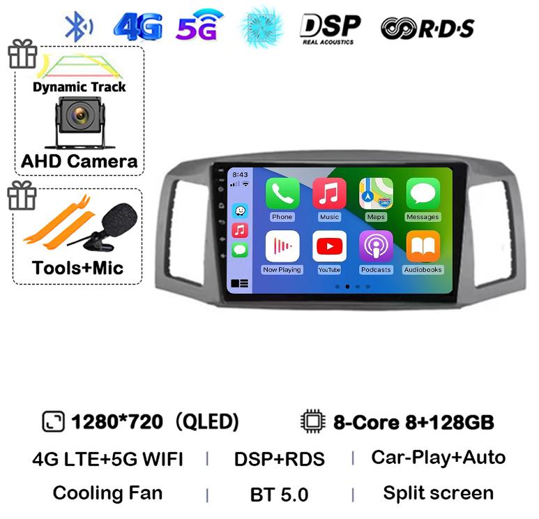 Android 14 Carplay Auto WIFI+4G для JEEP Grand Cherokee 2004 2005 2006 2007 Автомобильный радиоприемник Мультимедиа Видеоплеер GPS Стерео Аудио