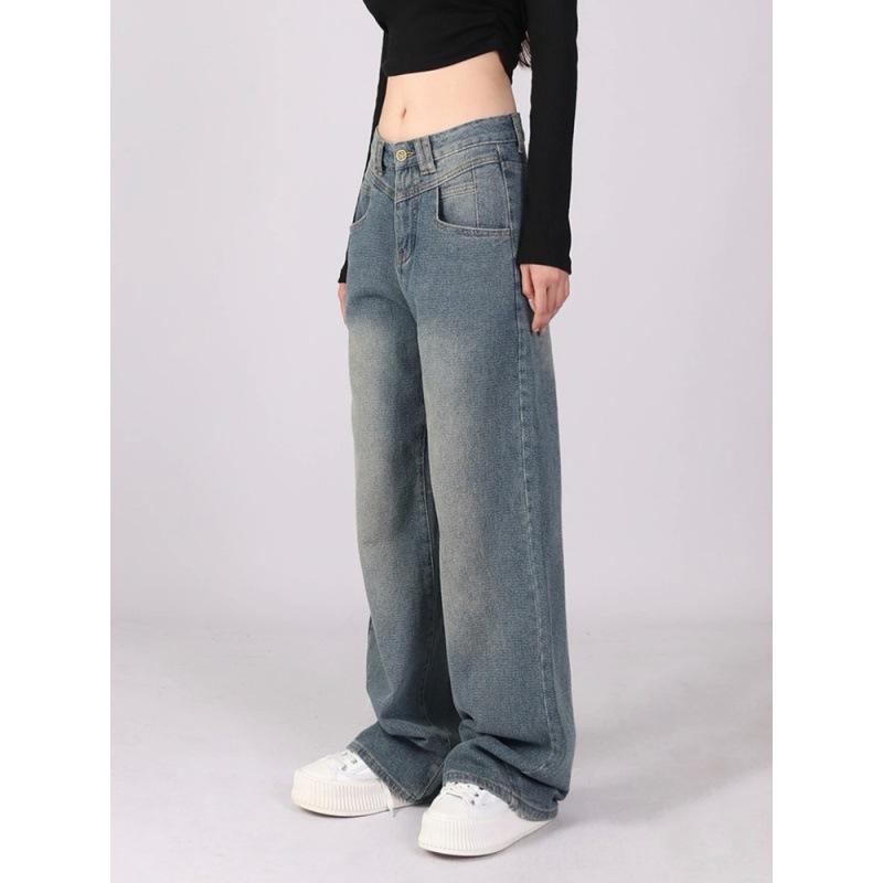 Джинсы High Street Retro Washed Straight, женские, весна-лето и осень, американские, с высокой талией, свободные, широкие брюки из денима