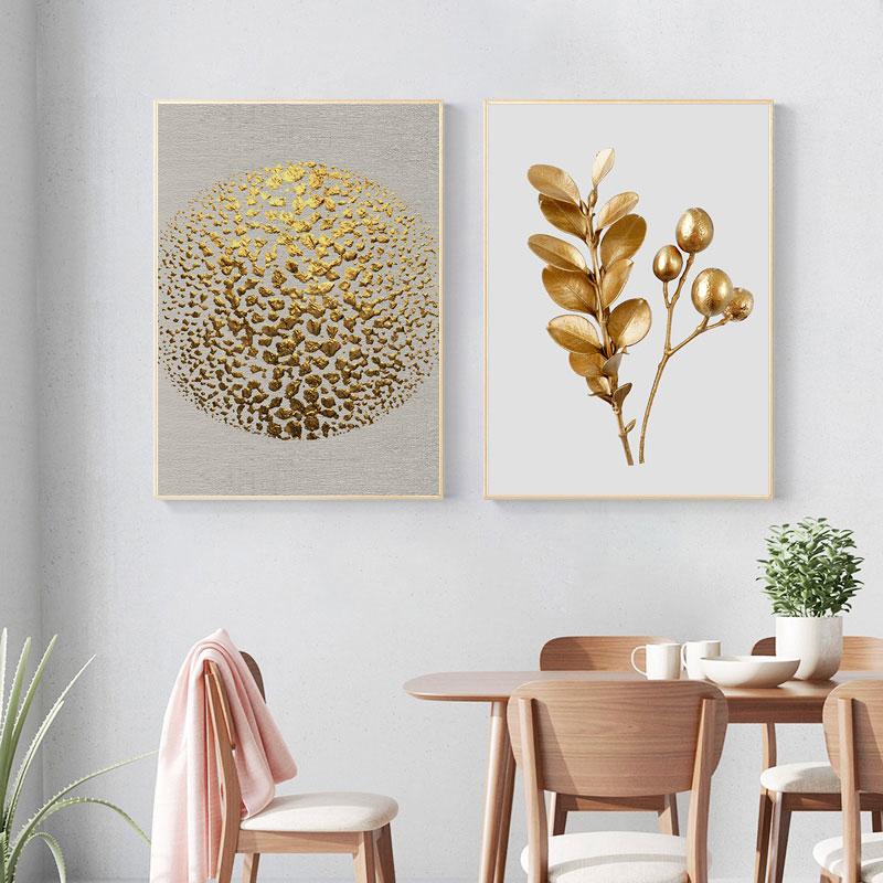 Плакат с золотым листом в скандинавском стиле, абстрактная картина на холсте, современная настенная художественная печать, декоративная картина для гостиной, украшение для дома