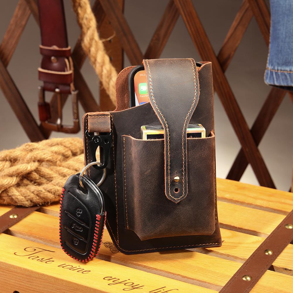 MVA Leather Phone Holster for Men Belt Loop Multitool Sheath with Key Holder Tactica Waist Bag with Phone Holsters 9064
