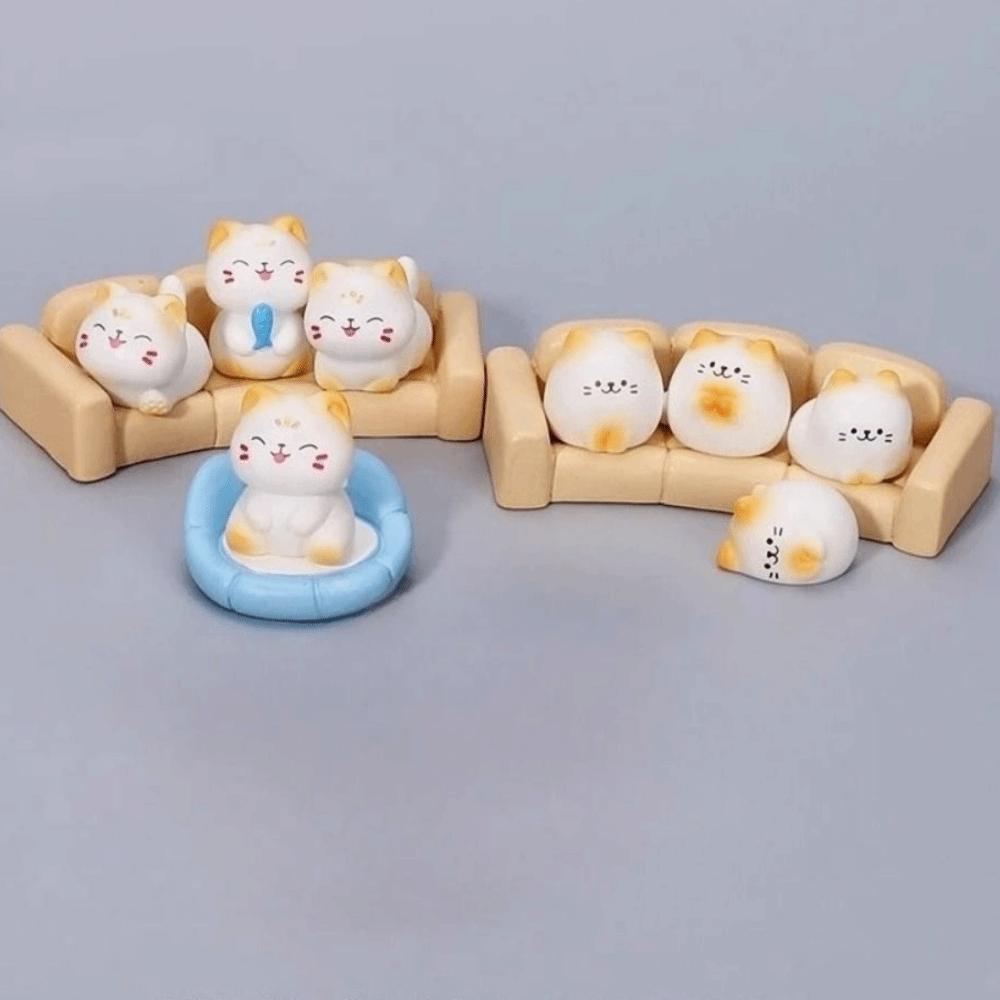 Kawaii Animal Ornaments Cartoon Animal Figurine Resin Material Cat Figurine Desktop Decoration