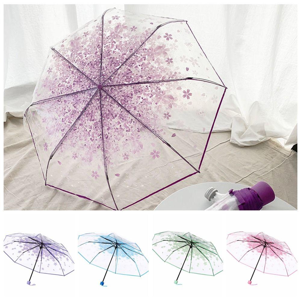 Funny Folding Umbrella Windproof Manual Umbrella Korean Cherry Blossom Transparent Umbrella Home