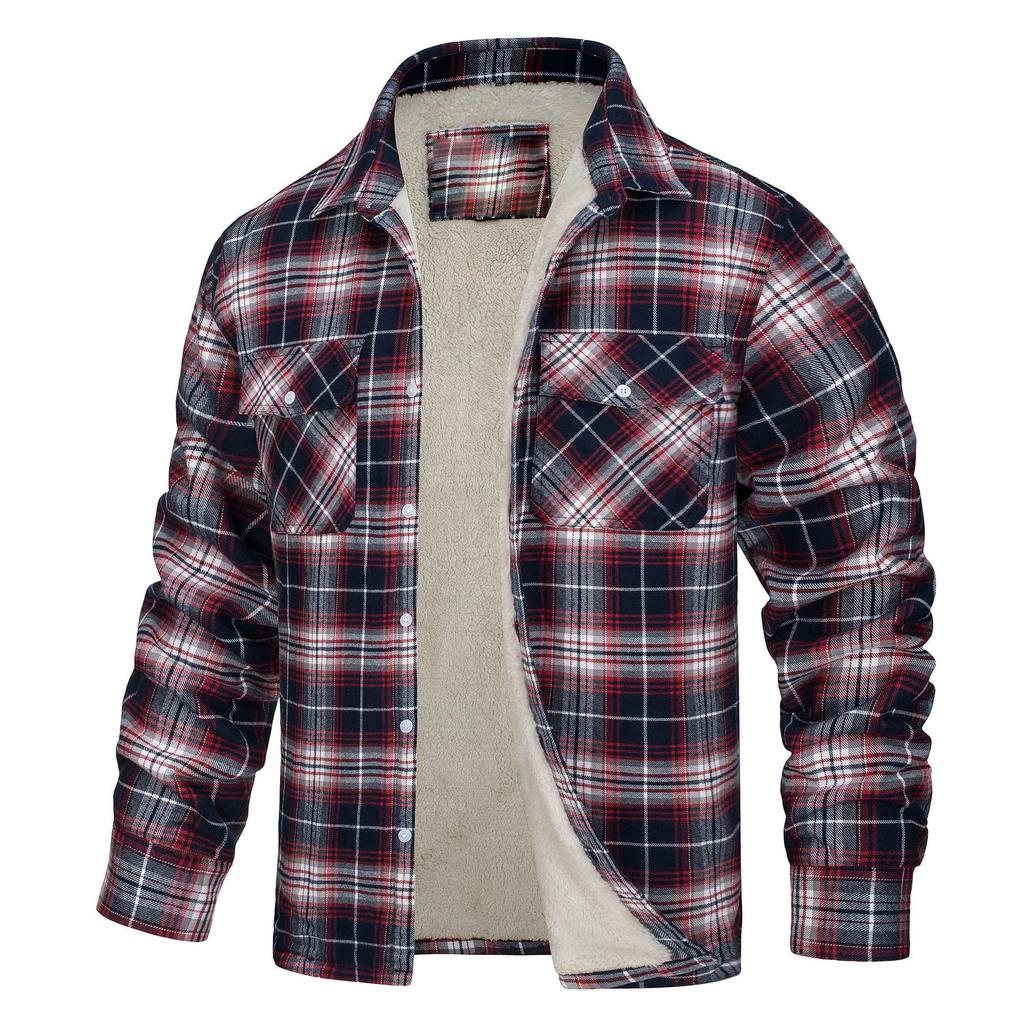 Men's Flannel Shirt with Warm Fleece Lining, Long Sleeve Plaid Shirt, Casual Button Down Shirt with Chest Pockets