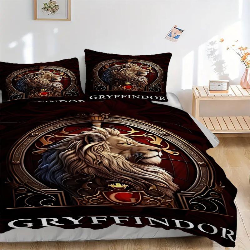 3pcs Gryffindor, Lion Crest Duvet Cover Set, 1 Duvet Cover + 1/2 Pillowcases (No Insert), Bedroom Decor, Allseason Comfort yy251021274