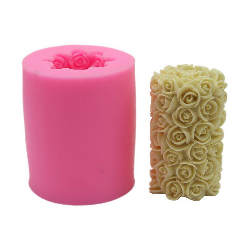 DIY Cake Decoration Silicone 3D Rose Flower Candle Mold Fondant Mold Long Column Handmade Soap