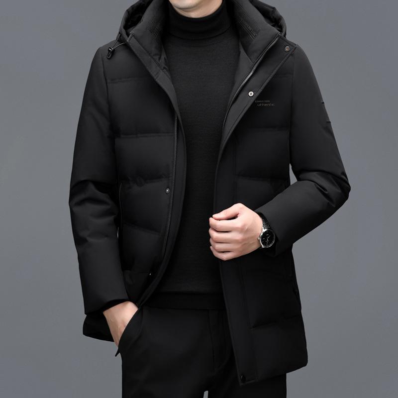Winter Men's Casual Mid-length Down Jacket Middle-aged and Elderly Loose White Duck Down Large Size Men's Thickened Down Jacket