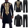 Men's Autumn Winter Luxury  Print Long Sleeve Dashiki Shirt Suit