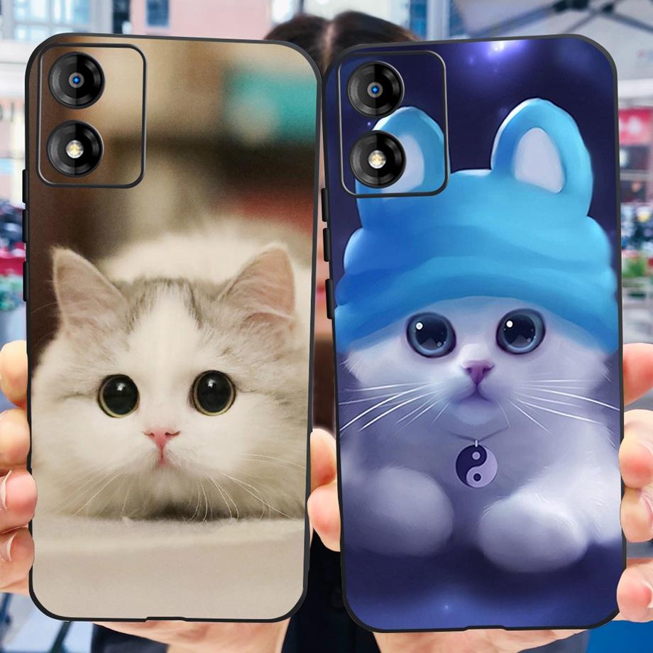 For Motorola Moto E13 Moto G13 Case Matte Black Liquid Silicone Soft Cover Lovely Cat Cartoon Jelly Capas For MotoE13 E 13 G 13