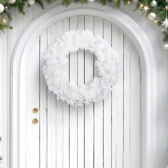 Faux Spruce Christmas Wreath Unlit Pink/White Artificial Flocked Xmas Wreath for Indoor Outdoor Winter