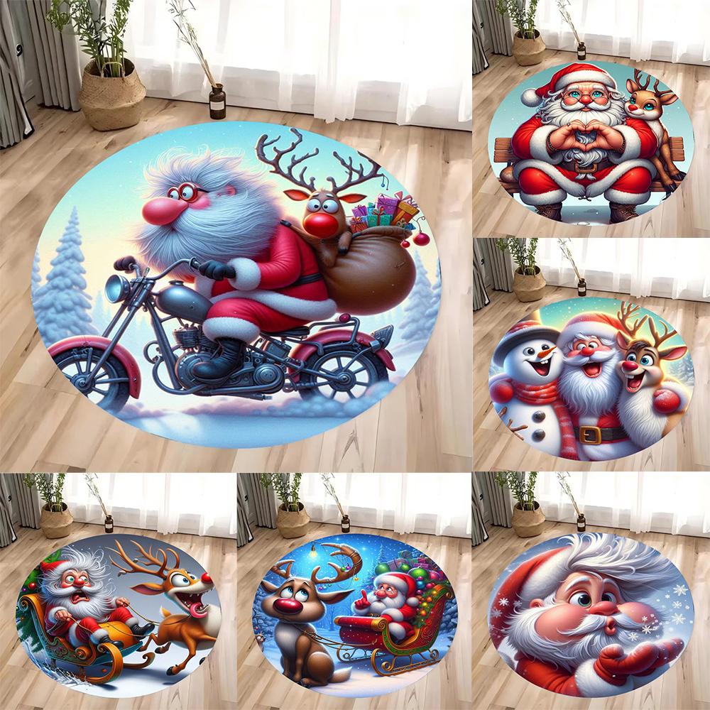 Рождественский Санта Клаус Круглый Ковер Гостиная Спальня Коврик Праздничная Атмосфера Украшенная Рождественская Елка Домашний Ковер Декорация