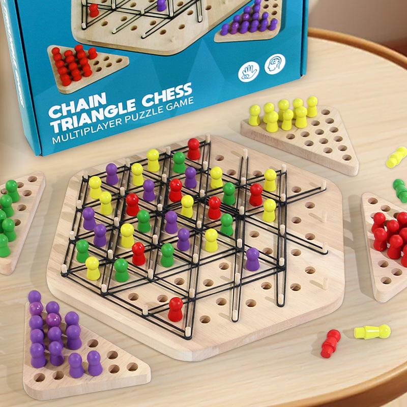 Wooden Geometric Triangle Chess Board – Parent-Child Interactive Educational Game for Kids