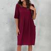 Women's Casual Loose O Neck Short Sleeve With Pockets Elegant Linen  Swing Dresses