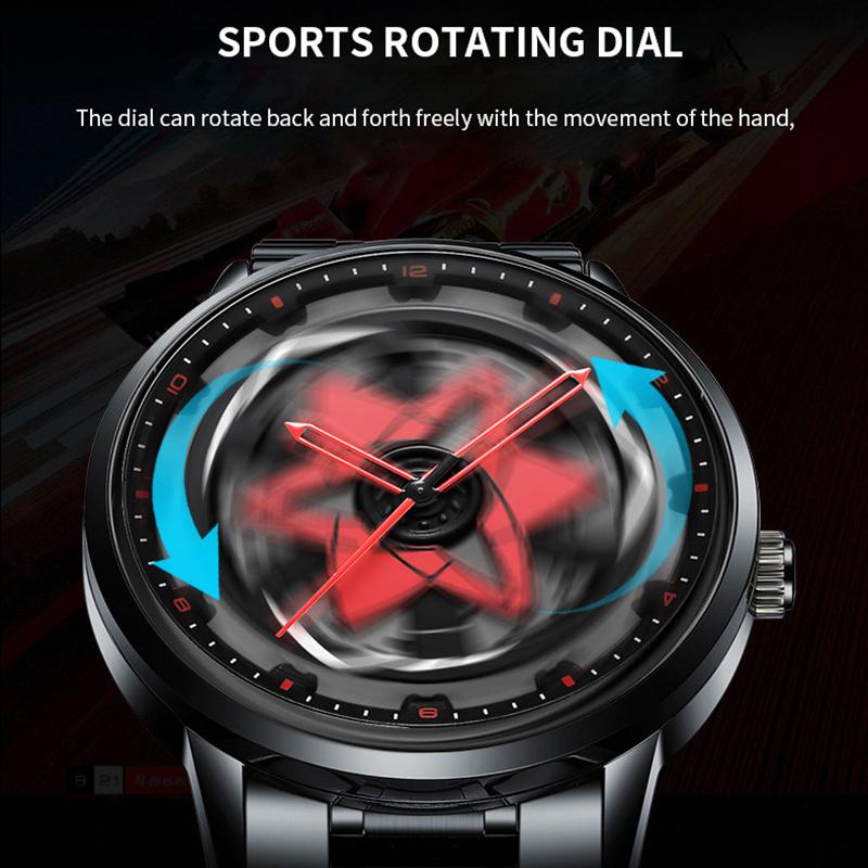UTHAI Креативные водонепроницаемые часы с вращающимся колесным хабом с модным трехмерным полым дизайном кварцевые часы для мужчин