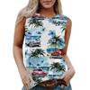 Женская повседневная футболка без рукавов с круглым вырезом и гавайским принтом