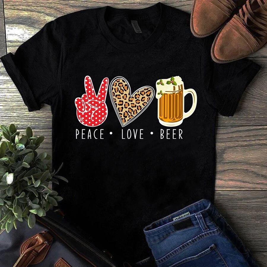 Peace Love Beer Leopard Print Funny Gift Men's and Women's T-shirts
