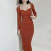 Square Neck Ribbed Thicken Warm Knitted Dresses Women Long Sleeve High Stretch Basic Bodycon Dress Streetwear Vestidos C-121