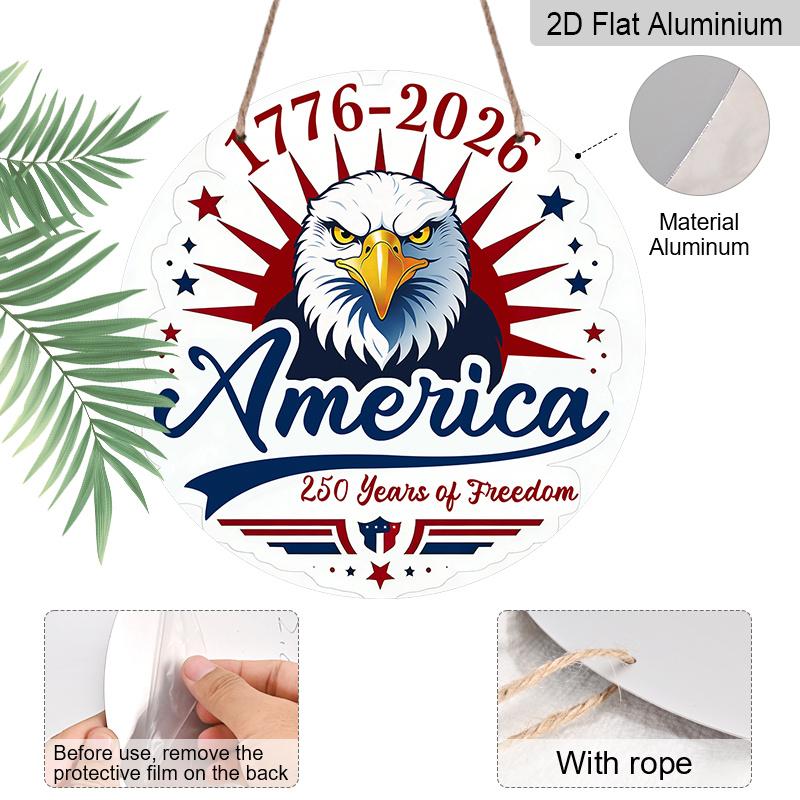 2D Flat 1pc Aluminum Independence Day-Themed Wall Decor 7.87 inches x 7.87 inches Celebrating the 250th Anniversary Patriotic Decor Suitable for