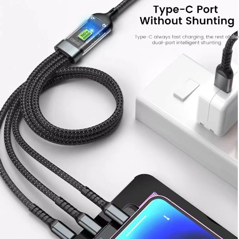 100W 3 In 1 Micro USB Type C Lighting Fast Charging Cable for iPhone Samsung Xiaomi USB C iOS Date Wire Charger