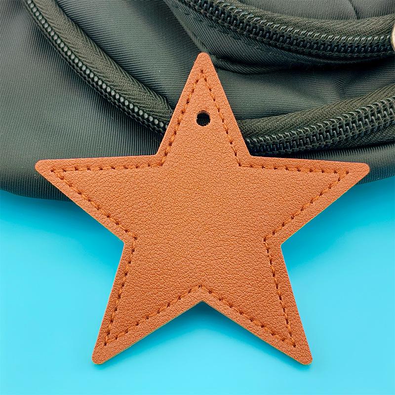 Spot Solid Color Leather Pentagram Keychain Pendant Simple Star Pu Leather Pendant Keychain High Sense