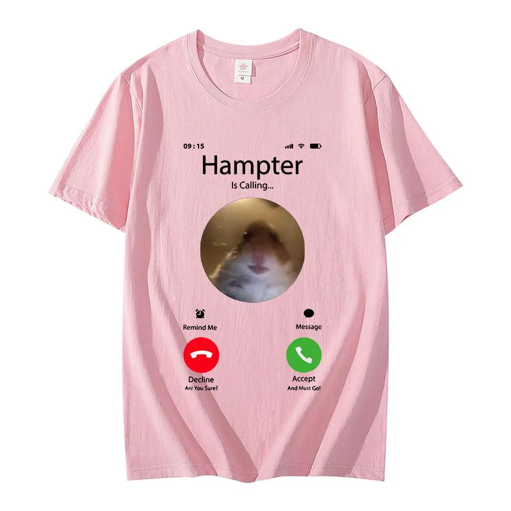 Dank Meme Hamster Staring Front Camera Hampter Calling Tshirt Fashion Short Sleeve Tshirts Streetwear Unisex
