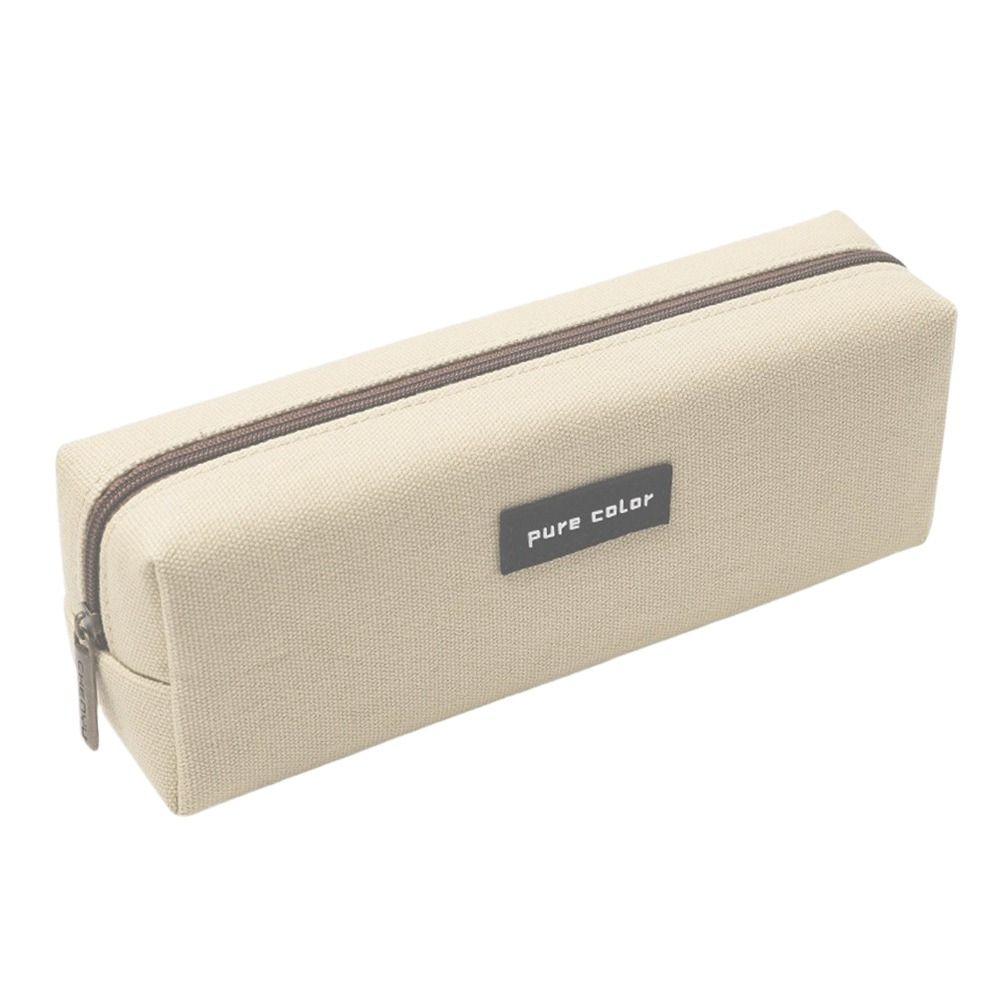Pure Color Zipper Canvas Stationery Holder Box Pen Bag Pencil Pouch Pen Case