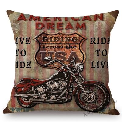Vintage American Style Muscle Motorcycle Club Art Throw Pillow Case Retro Classic Motorbike Poster Art Linen Cushion Cover Case