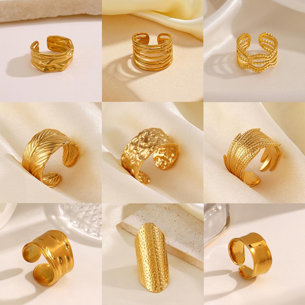 LATS Multiple Styles Stainless Steel Geometric Texture Wide Rings for Women Men Irregular Gold Wedding Ring Punk Jewelry