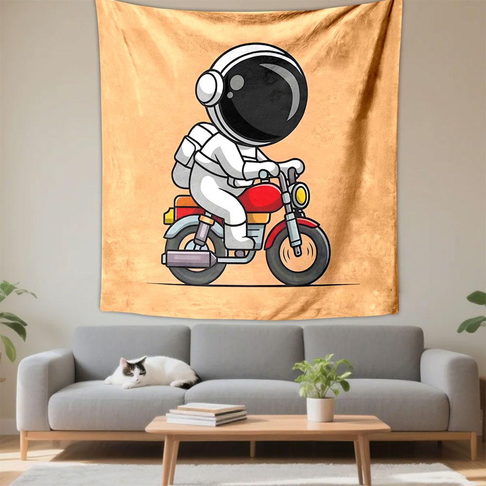 Astronaut Riding a Red Motorcycle Patterned Tapestry Decorative Wall Hanging, Home Bedroom Living Room Decor