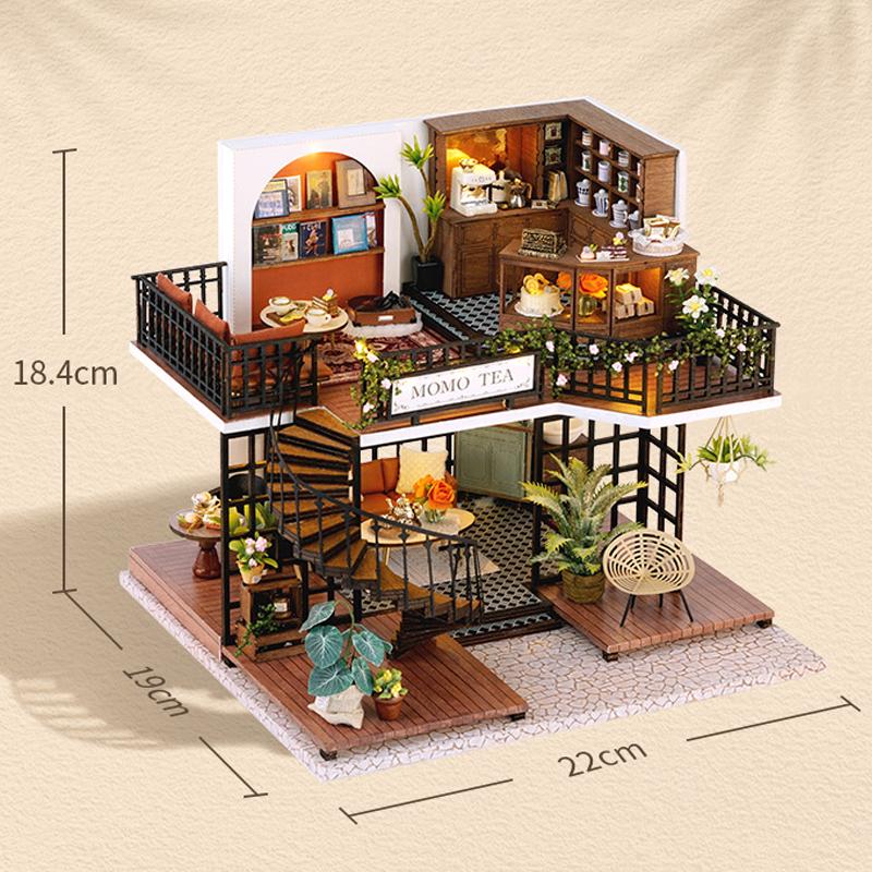 Wooden Doll House Cat Cafe Mini DIY Small House Kit Making Room Toys Home Bedroom Decoration with Furniture For Gifts Dollhouse