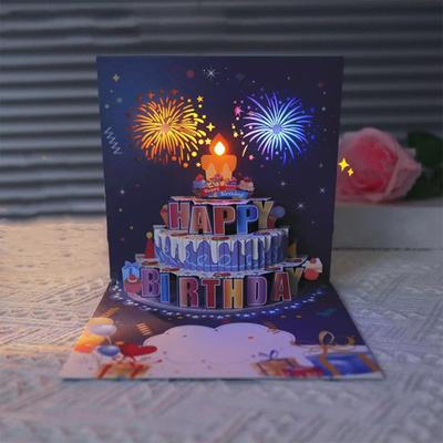 3D Pop Up открытки на день рождения Поздравительные открытки на день рождения с пиротехникой Музыка Задуваемая свеча Сюрприз на день рождения Подарок на память для нее и для него