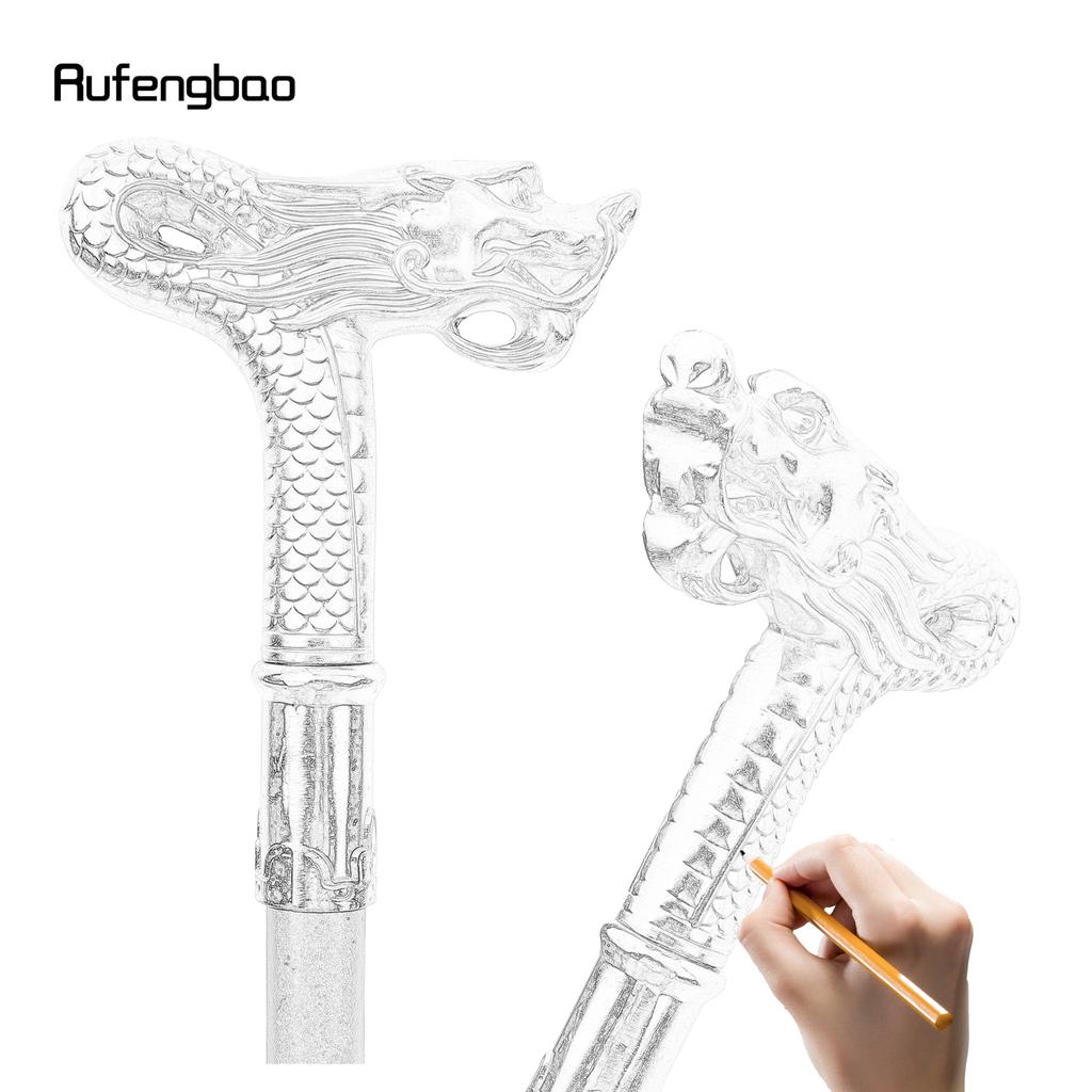 Golden White Dragon Head Fashion Walking Stick Decorative Stick Cospaly Vintage Party Fashionable Walking Cane Crosier 90cm