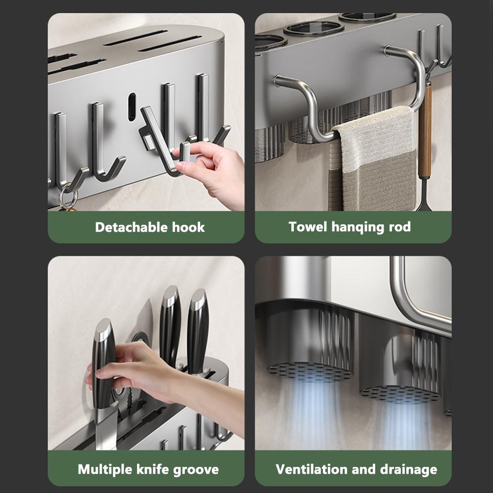 Настенная многофункциональная стойка для хранения ножей, съемная кухонная стойка для хранения с несколькими кронштейнами и крючками, держатель для палочек для еды