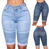 Womens Summer Elastic High Waist Short Pants Half Slim Fit Denim Jeans