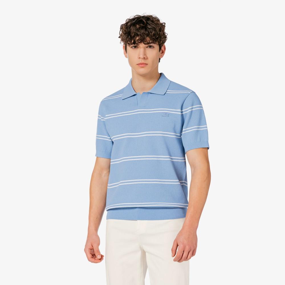 Lacoste Мужская рубашка-поло с открытым воротником в тонкую полоску с коротким рукавом PH396E-56GAEY