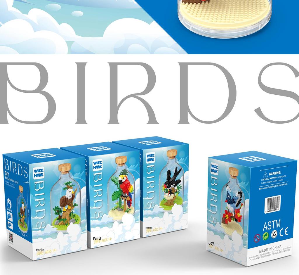 Набор конструктора Zhiying: Фигурки Панды, Насекомых, Птиц, Морских существ, Осьминога и Орла.