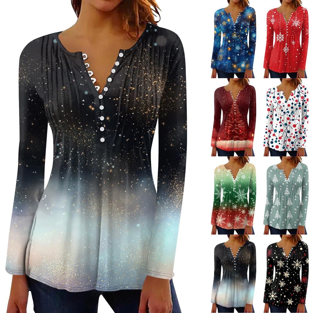 Рубашки с длинным рукавом для женщин, осенняя мода, нарядные повседневные блузки, модные плиссированные туники, топы для леггинсов, Рождество