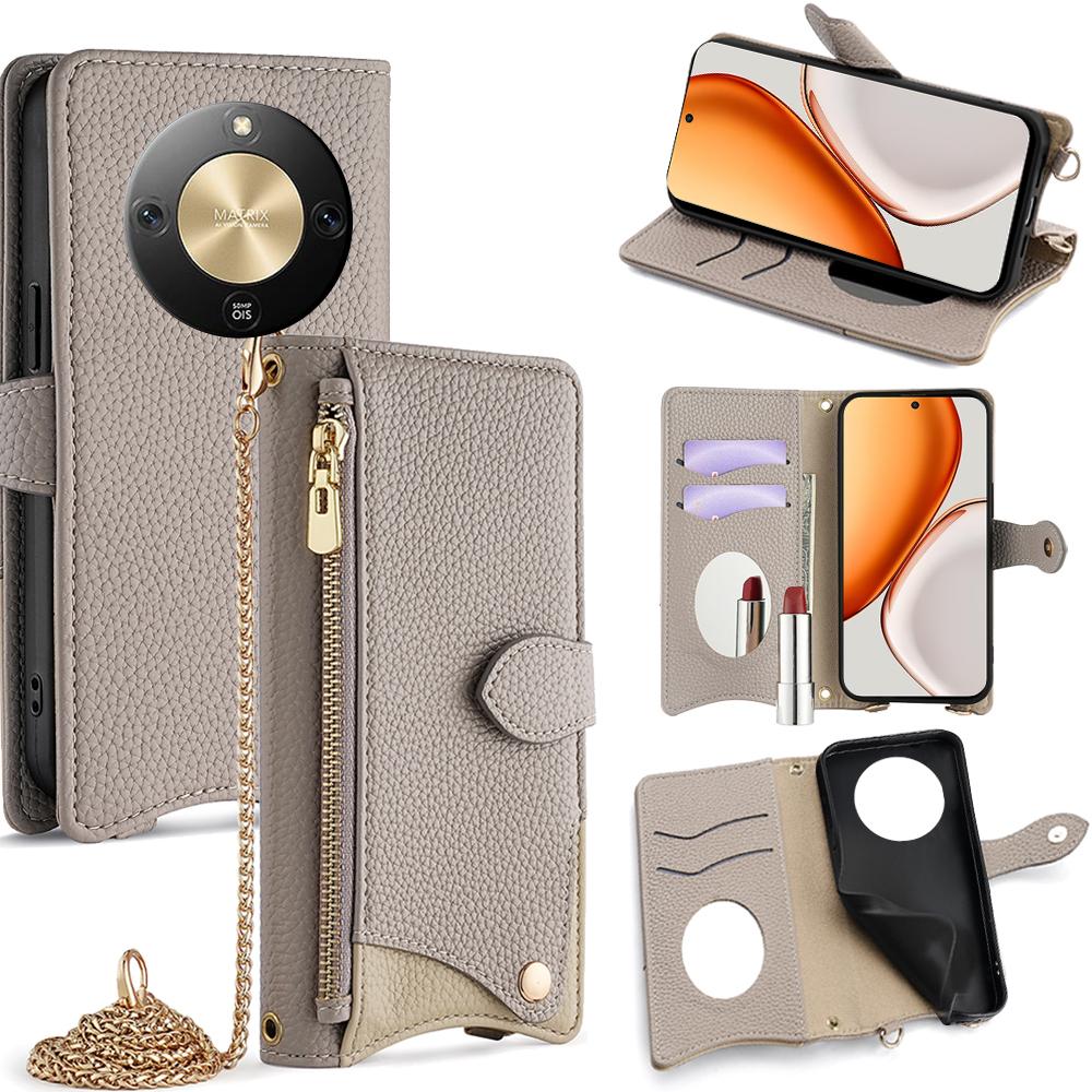 Кожаный чехол-кошелек с подставкой для Honor X70 5G, стиль «неправильный хвост» с цепочкой