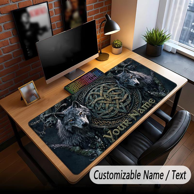 Wolf Theme Custom Mouse Pad Personalized With Name Text Customized Desk Mat For Office Home Decor