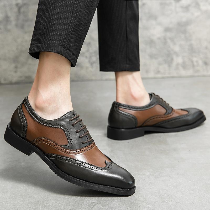 European Station Fashion Block Shoes Men Pointed Lace Up Business Office Dress Shoes Banquet Wedding Shoes Size 38-48 Men Shoes