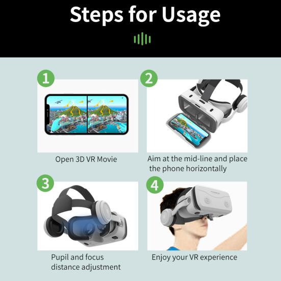 VR Glasses Adjustable 100-Degree Viewing Angle Stereo Sound Ultra-Clear Lens One-click Answer Watch Video Virtual Reality Goggles 3D Glasses