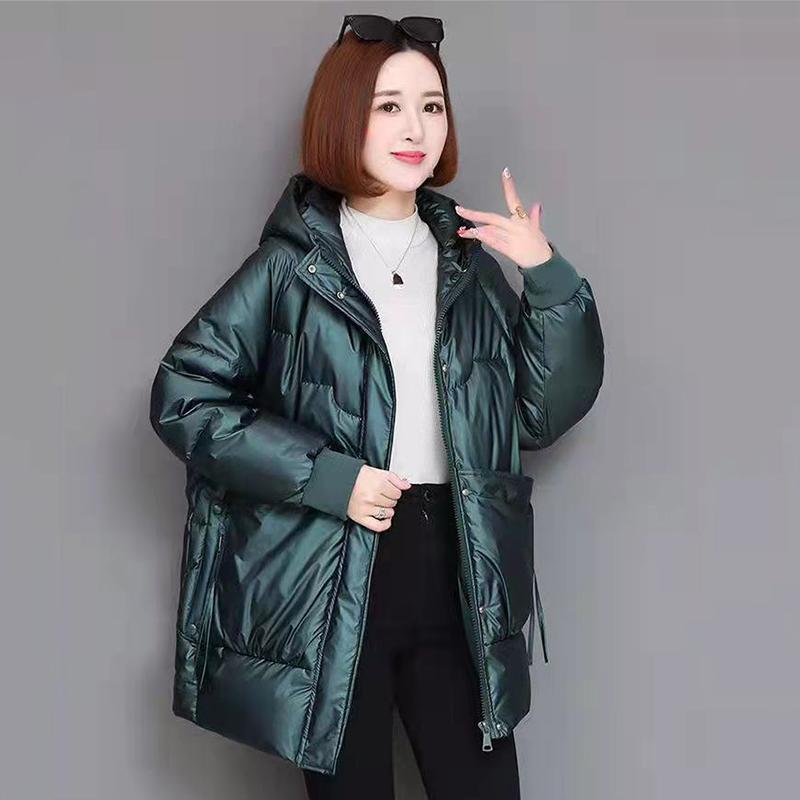 Autumn Winter Thicken Warm Long Parka Women Solid Color Loose Puffer Hooded Coat Jackets Outwear