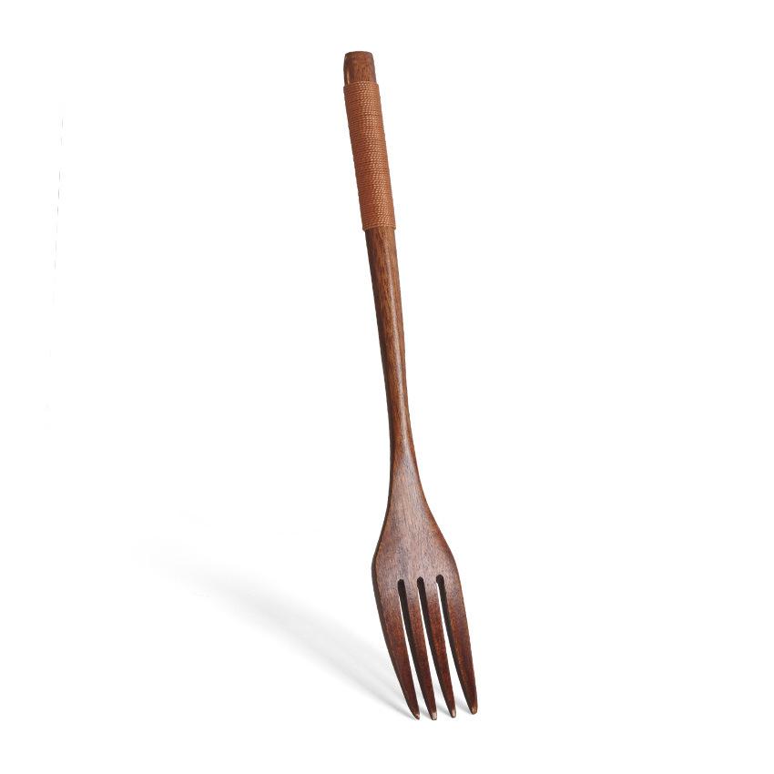 Japanese Wrapped Wooden Cutlery Set Long Handle Portable Spoon Fork Chopsticks with Cotton Bag for Travel Camping Office