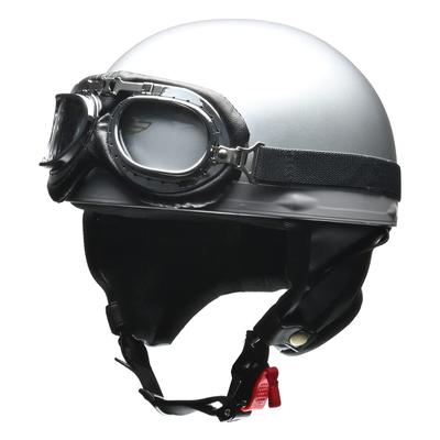 LEAD CROSS Винтажный Полумотошлем Серебристый LL Голова 61-62 см Сертифицирован PSC SG с Винтажными Очками для 125 куб. см и Меньше CR-751 (61-62cm)
