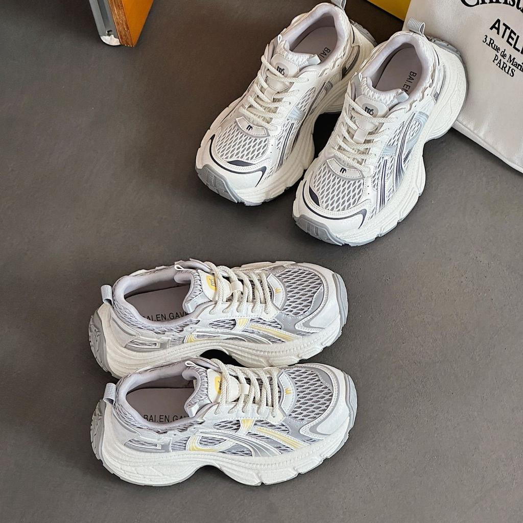 Кроссовки папы женские лето 2025 новая обувь женская обувь толстая подошва внутренняя высота увеличение сетка дышащие ультралегкие спортивные и повседневные туфли