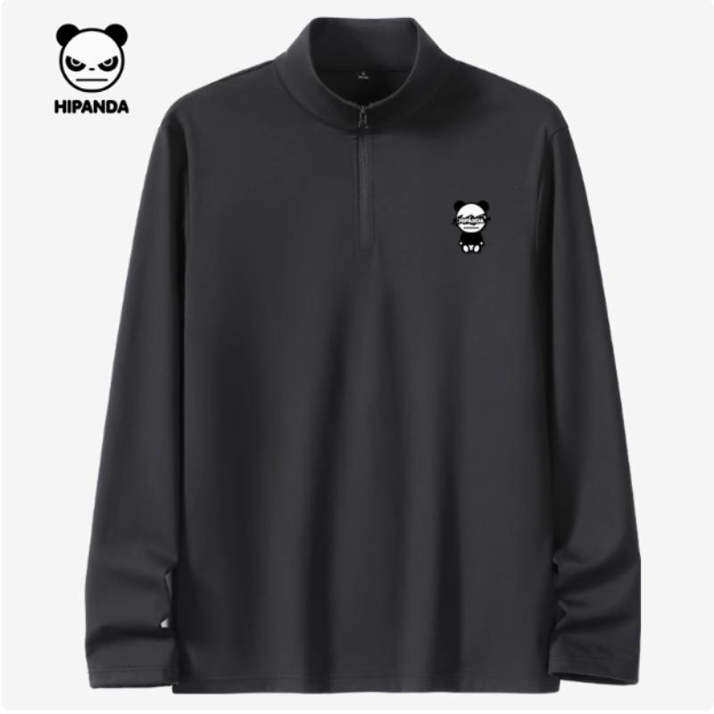 Velvet thermal long-sleeved T-shirt with half zipper base, half high neck, winter trendy brand, unisex